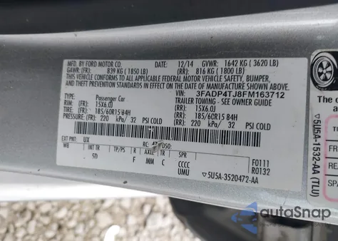 2015 Ford Fiesta S z USA, uszkodzony, nr VIN 3FADP4TJ8FM163712